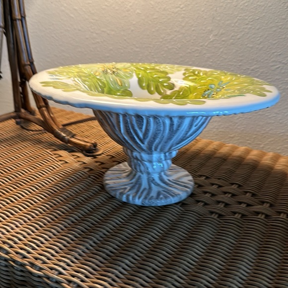 Vintage 'Tropical Palm' Hand Made Designer Laurie Gates Collection Compote - Picture 5 of 11